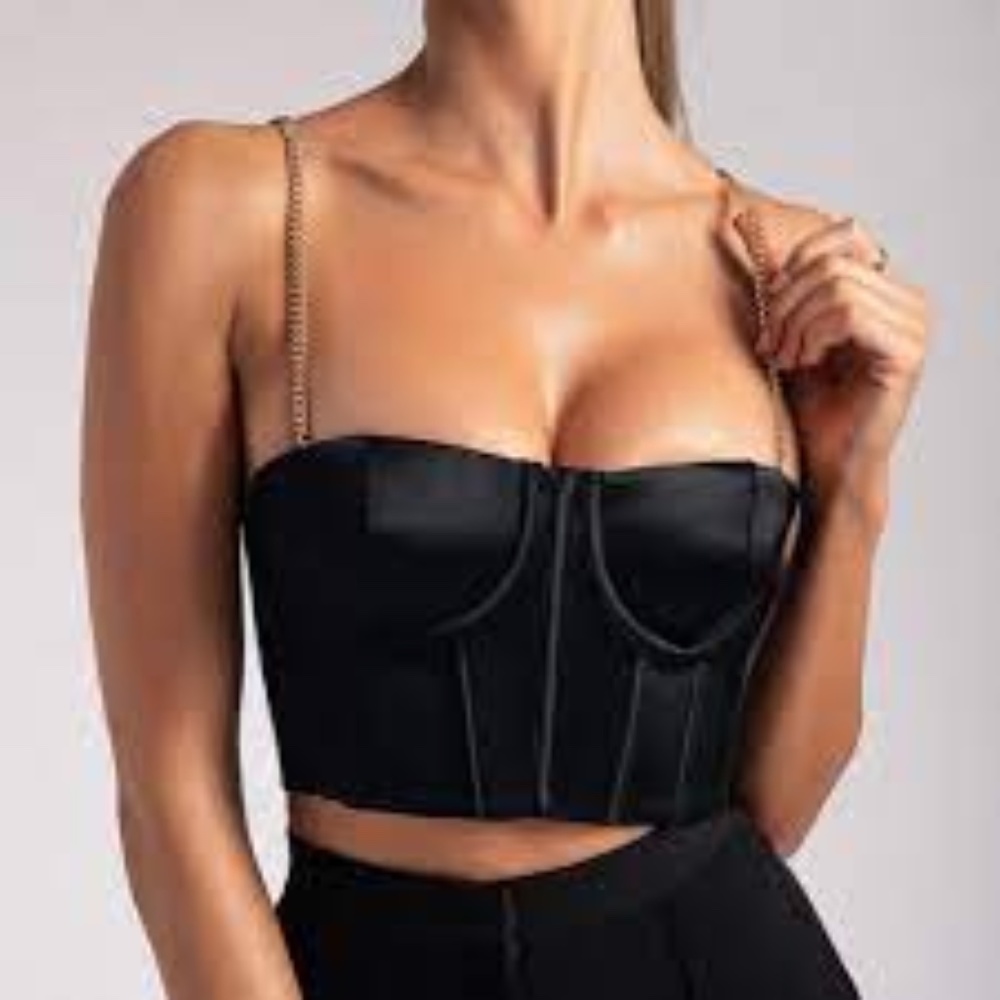 MESHKI ALEXINA Chain Strap Corseted Bustier - Black